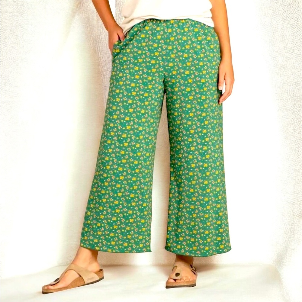 Toad&Co Green Floral Wide Leg Pants